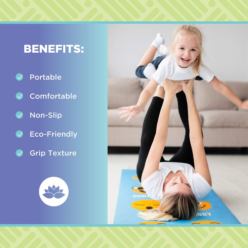 Bean Products 60â€x24â€ Non Slip Yoga Mat for Exercise - 3mm Thick Comfortable Workout Floor Mat for Kids - Eco Friendly Foldable Yoga Mat for Yoga, Pilates, Gym and Stretching, Blue Panda - Image 4